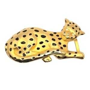 Vintage Doreen Ryan DR©94 Gold Tone Leopard Panther Buckle Slide Rhinestone Eyes
